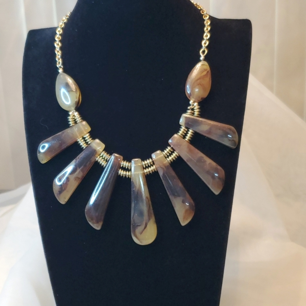 🐅CHUNKY TRIBAL GOLDEN FAUX TIGER'S EYE STATEMENT BIB NECKACE🐅
